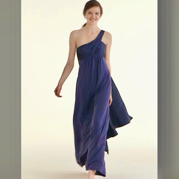 Davids Bridal Lapis Purple One Shoulder Long Jersey Cascade Back Dress Size 8 - Picture 2 of 14